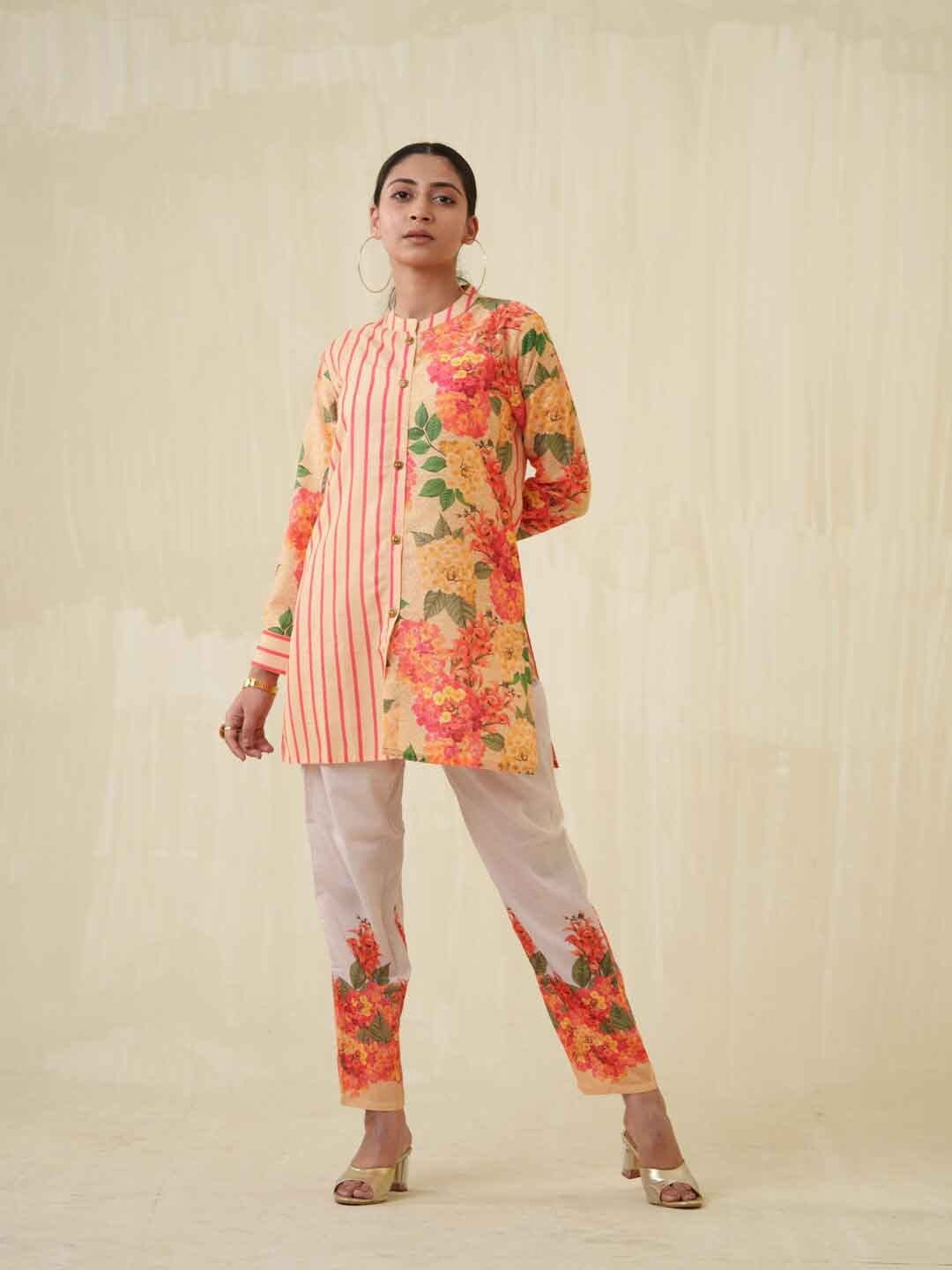 

Ishin Floral Printed Tunic With Trouser, Orange
