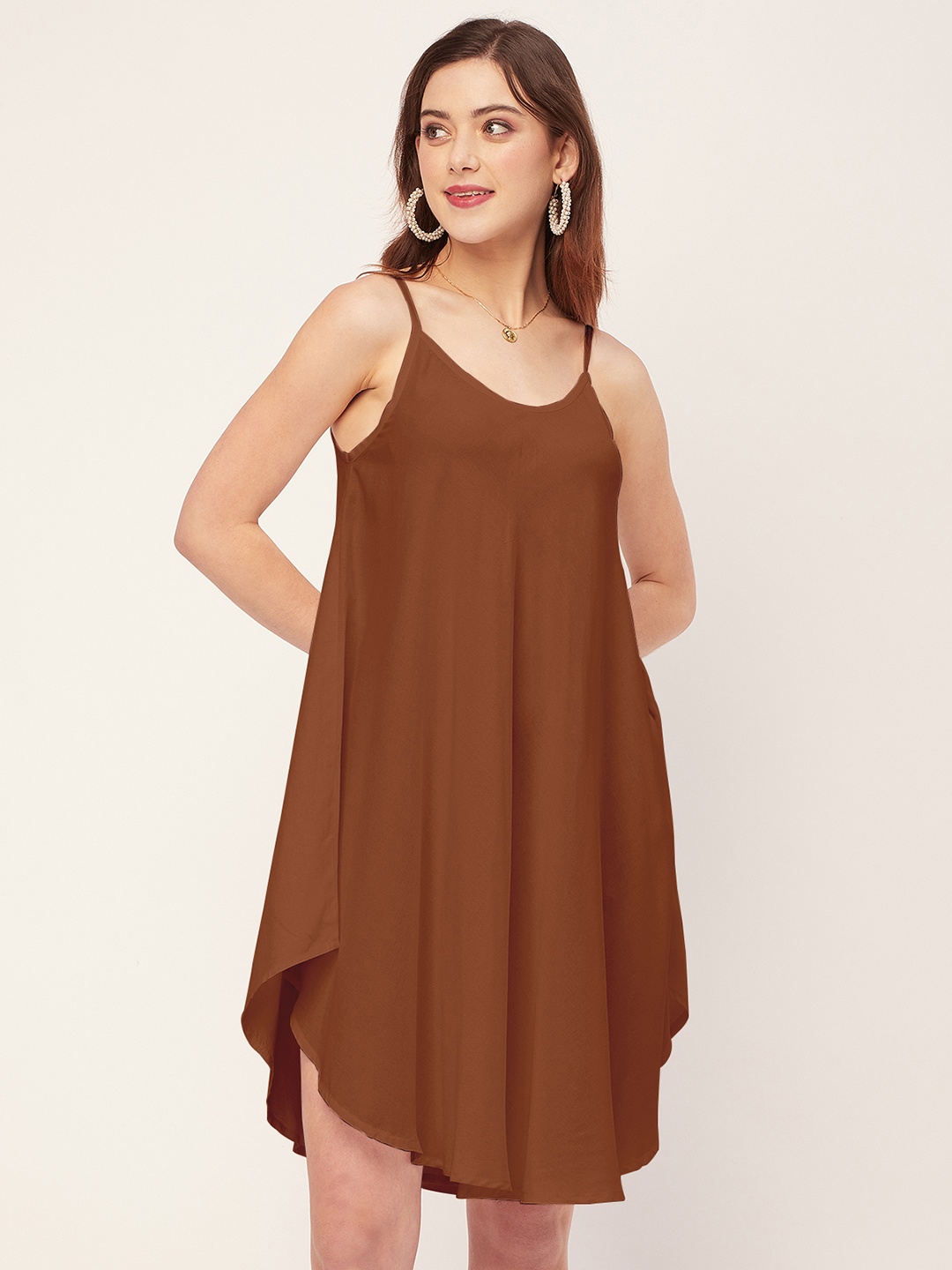 

Moomaya Shoulder Straps A-Line Dress, Rust