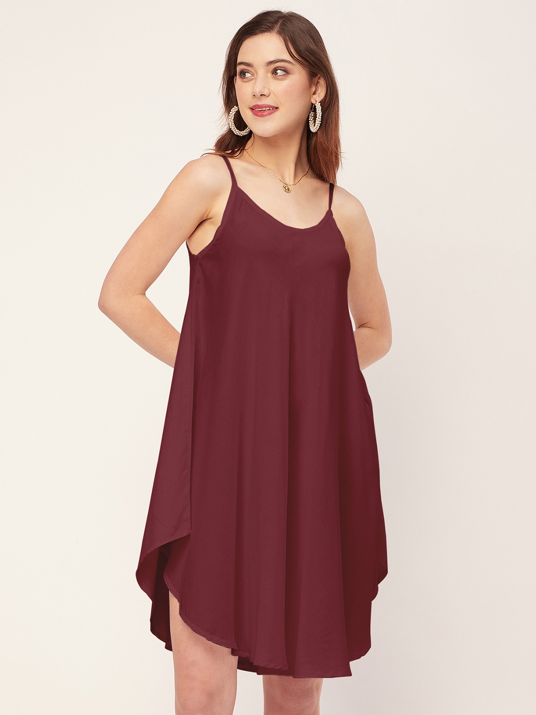 

Moomaya Shoulder Straps Asymmetric Hem A-Line Dress, Magenta