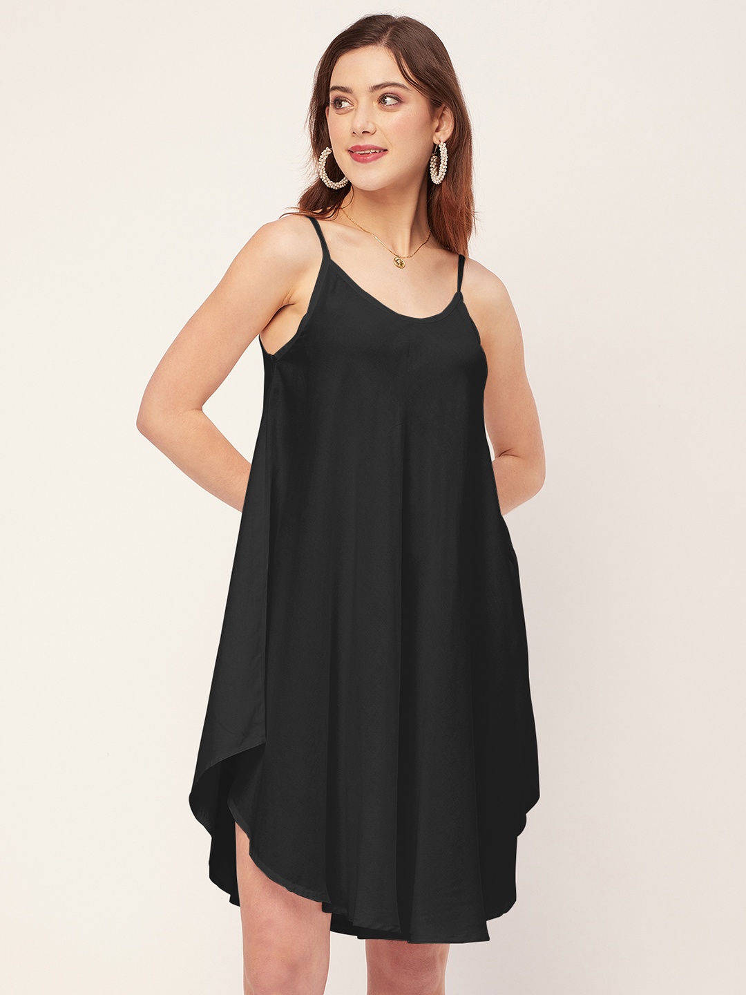 

Moomaya Shoulder Straps A-Line Dress, Black