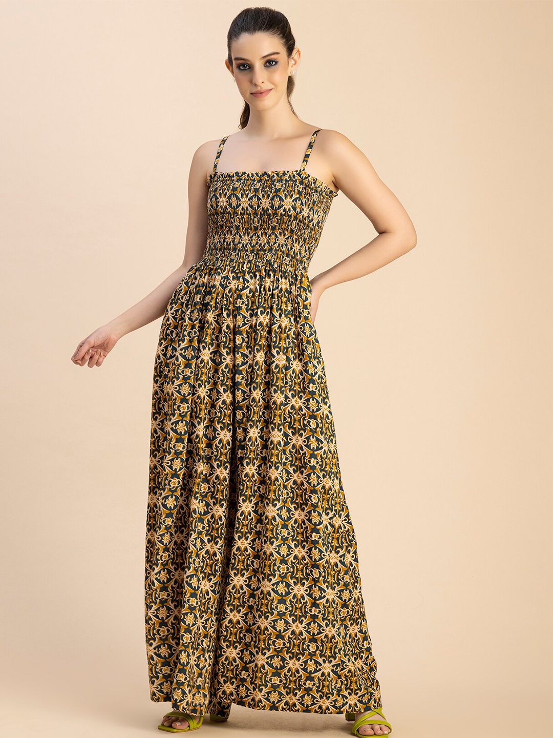 

Moomaya Ethnic Motifs Printed Basic Jumpsuit, Mustard