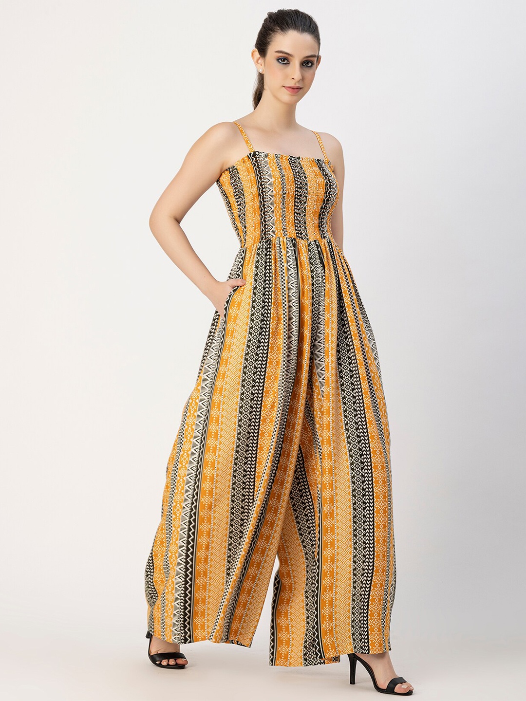 

Moomaya Ethnic Motifs Printed Basic Jumpsuit, Yellow