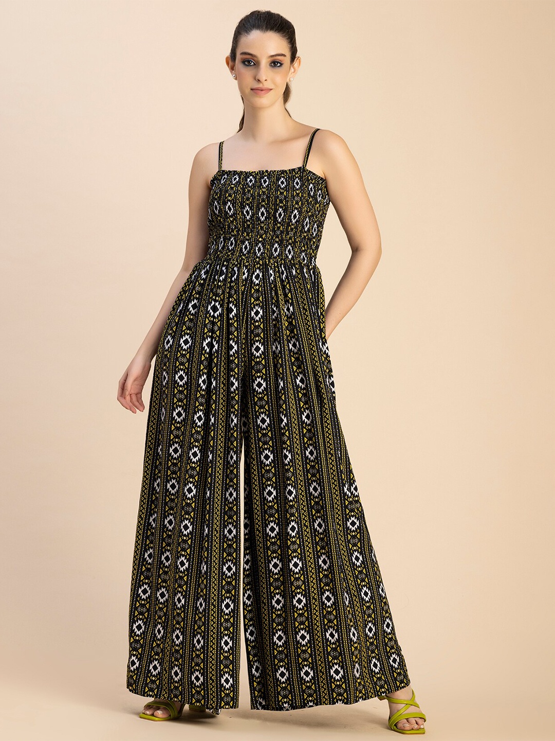 

Moomaya Ethnic Motifs Printed Basic Jumpsuit, Black