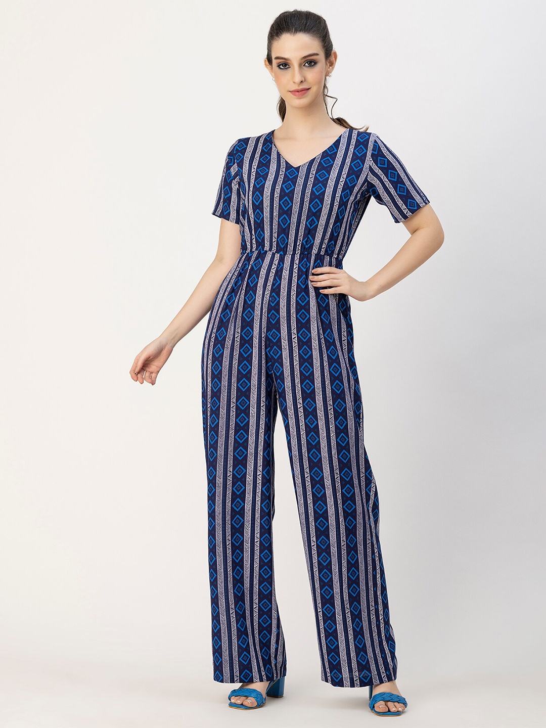 

Moomaya Ethnic Motifs Printed Basic Jumpsuit, Navy blue