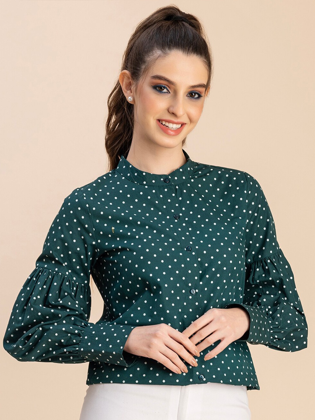 

Moomaya Printed Long Sleeves Mandarin Collar Opaque Regular Casual Shirt, Green
