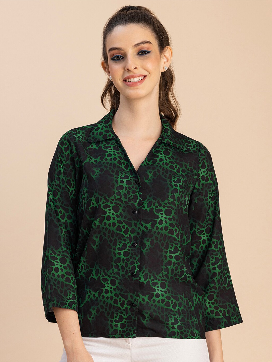 

Moomaya Animal Print Shirt Style Top, Green