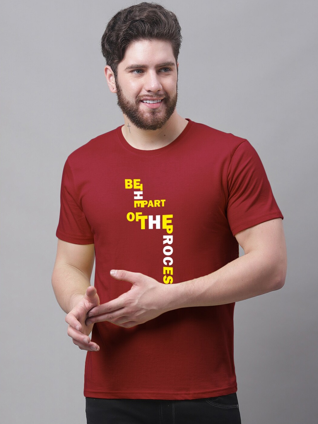 

Friskers Typography Printed Slim Fit Cotton T-shirt, Maroon
