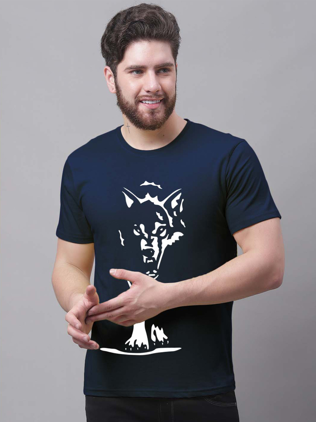 

Friskers Graphic Printed Cotton Slim Fit T-shirt, Navy blue