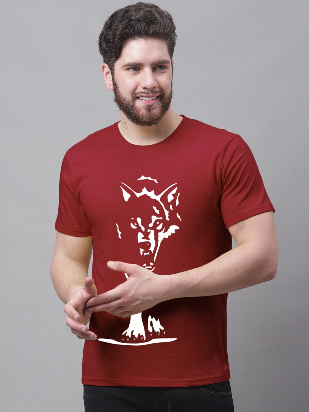 

Friskers Graphic Printed Round Neck Cotton Slim Fit T-shirt, Maroon