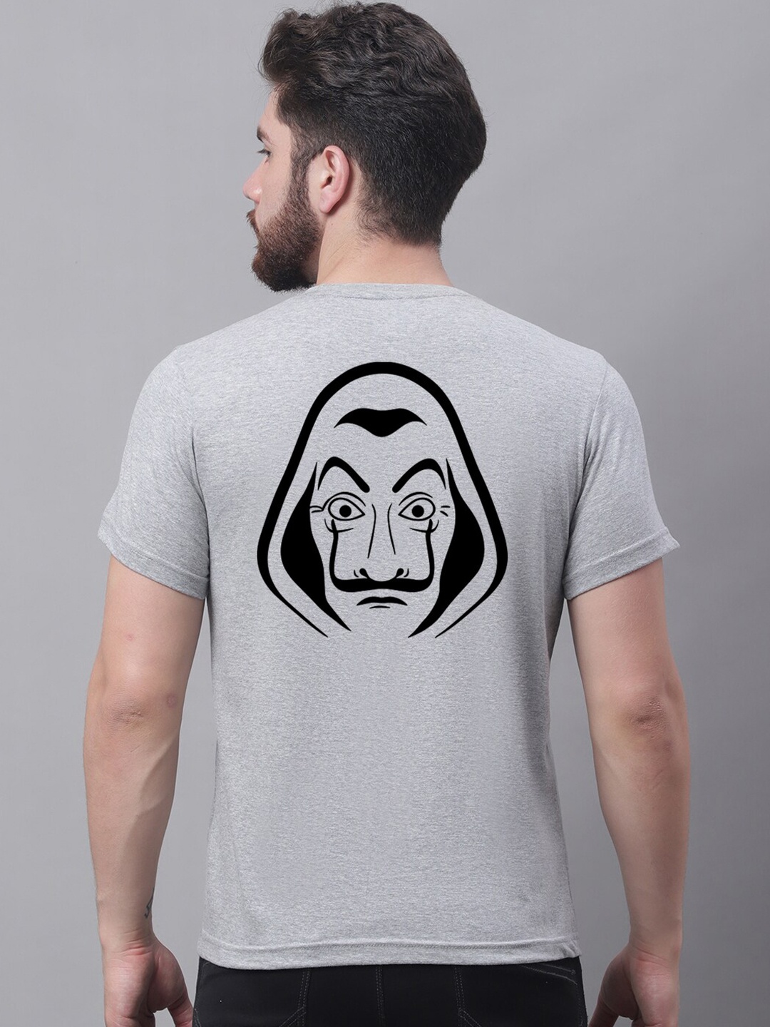 

Friskers Round Neck Short Sleeves Printed Cotton Slim Fit T-shirt, Grey