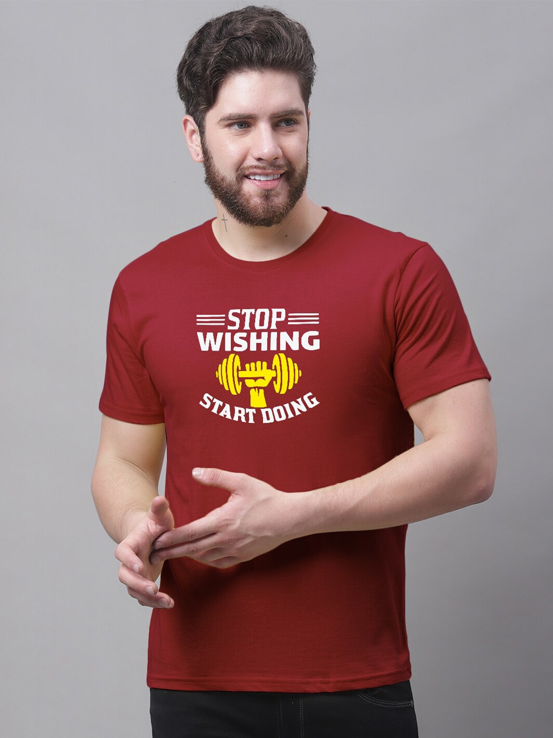 

Friskers Typography Printed Round Neck Short Sleeves Cotton Slim Fit Tshirt, Maroon