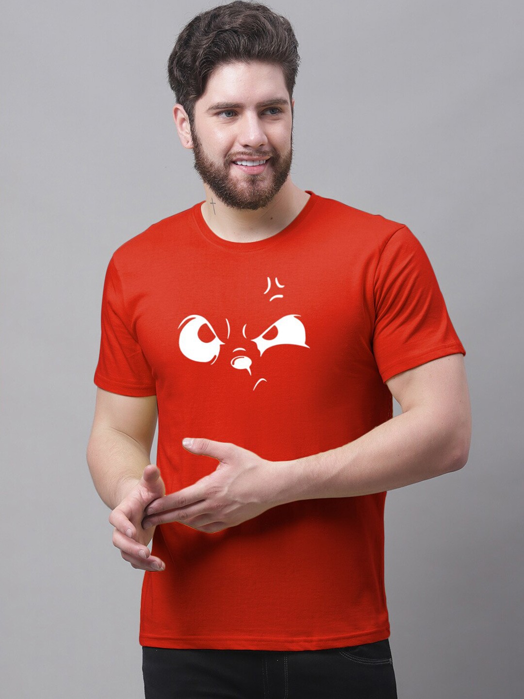 Friskers Typography Round Neck Short Sleeves Cotton Printed Slim Fit T-shirt, Red