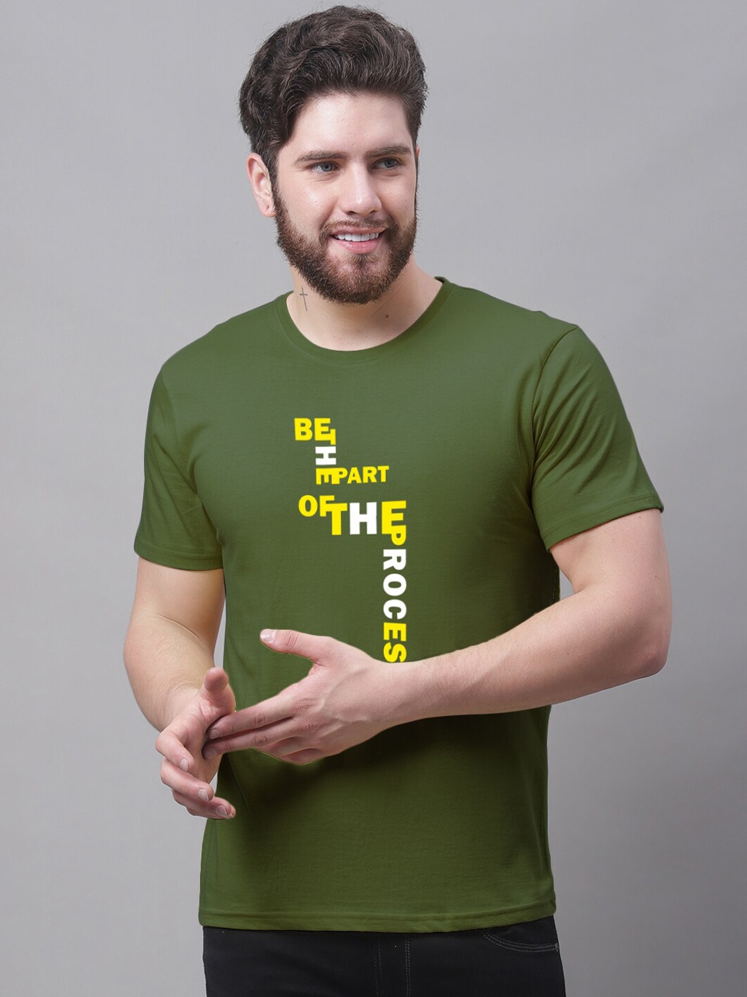

Friskers Typography Printed Slim Fit Cotton T-shirt, Olive