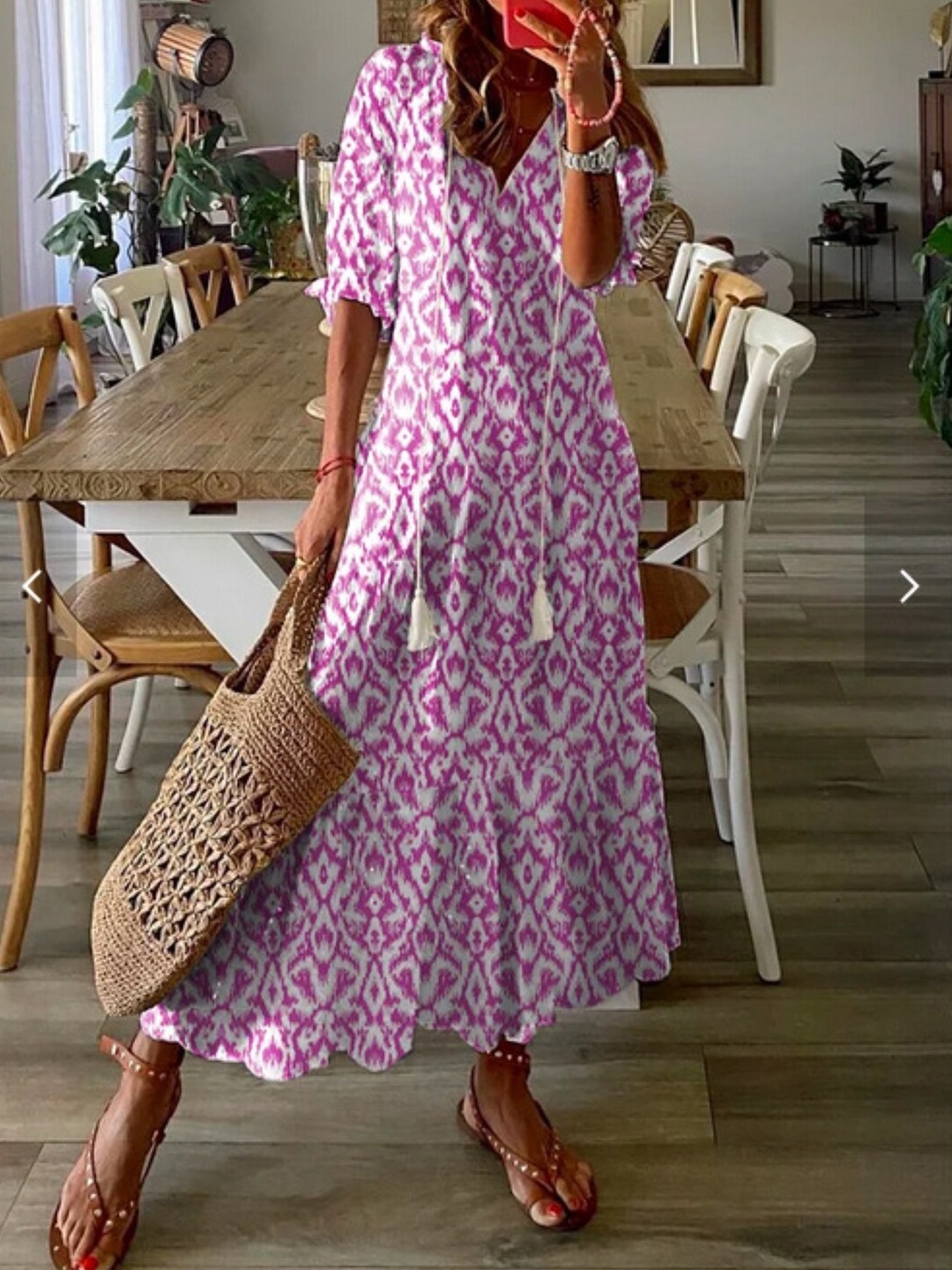 

StyleCast Pink Ethnic Motifs Printed Tiered A-Line Dress