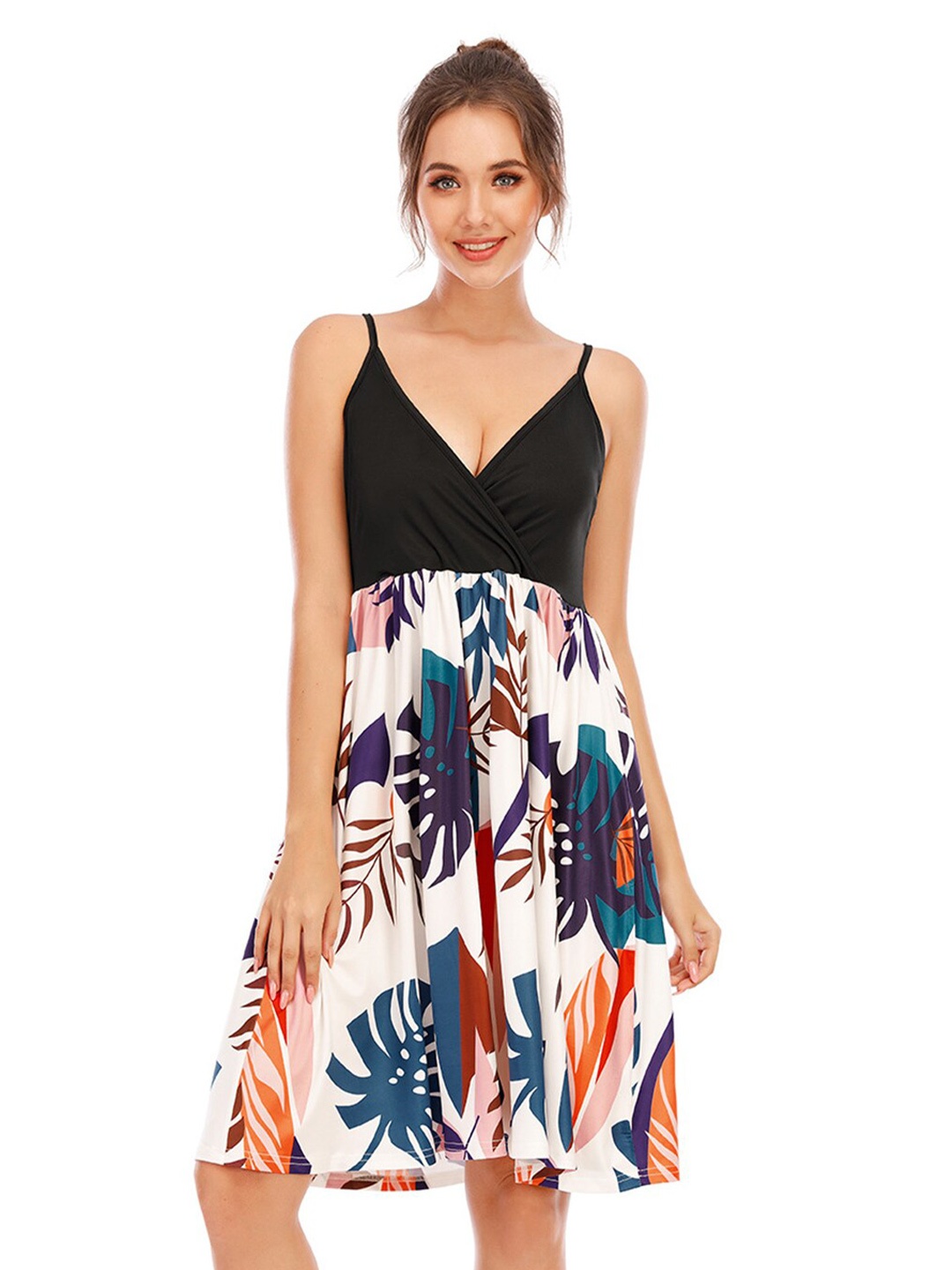 

StyleCast Floral Printed Shoulder Sleeveless Straps Fit & Flare Dress, Black