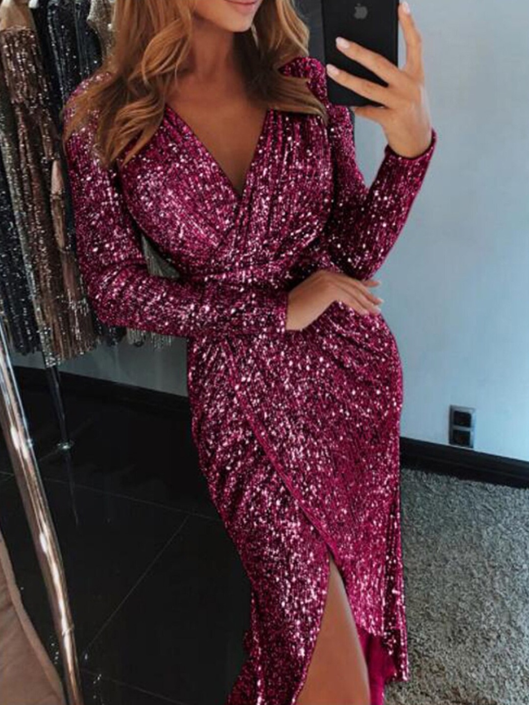 

StyleCast Sequin Embellished Wrap Midi Dress, Burgundy