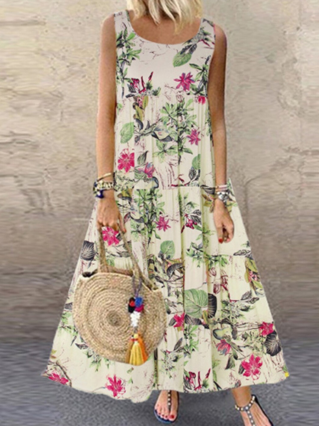 

StyleCast Purple Floral Printed Round Neck Maxi Dress