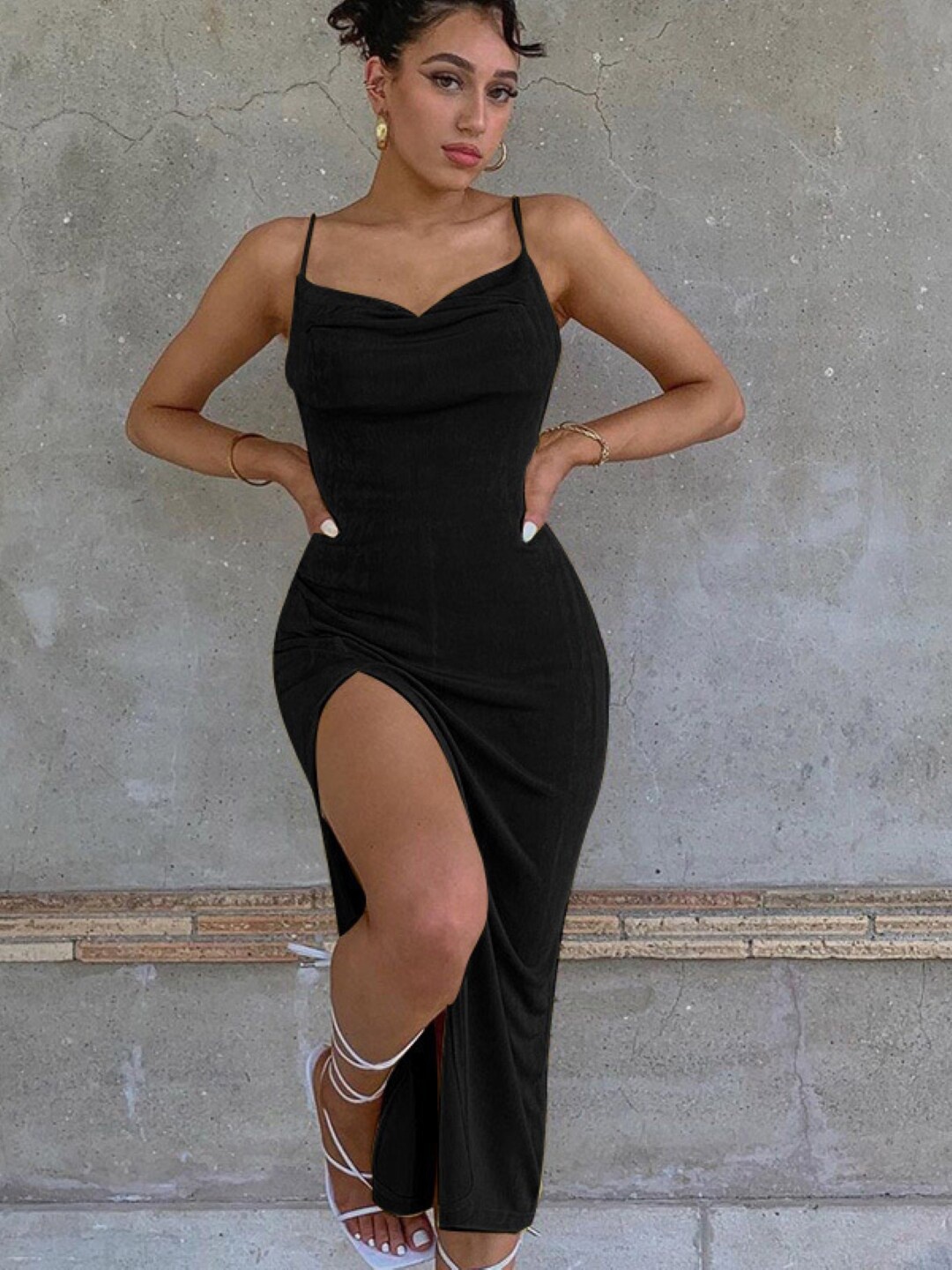 

StyleCast Black Sleeveless Slit Sheath Midi Dress