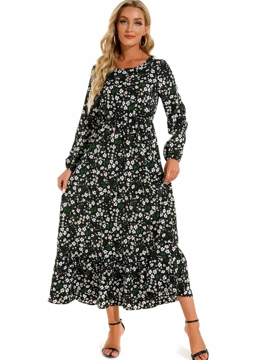 

StyleCast Green Floral Printed A-Line midi Dress