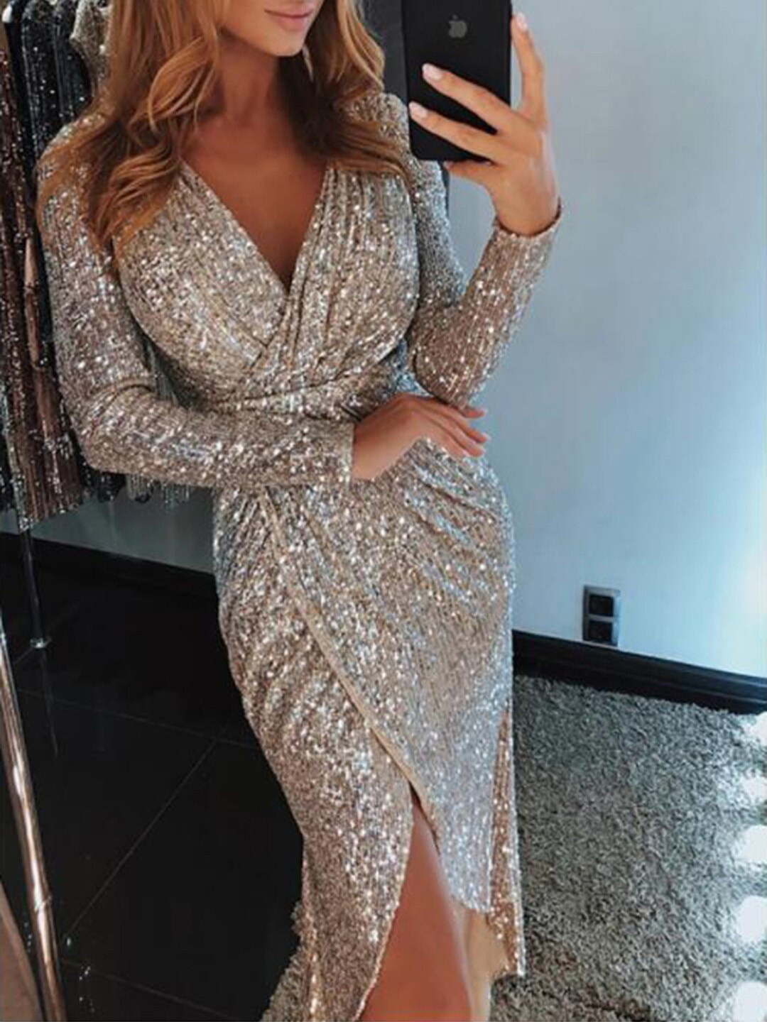 

StyleCast Sequin EmbellishedMidi Sheath Dress, Silver