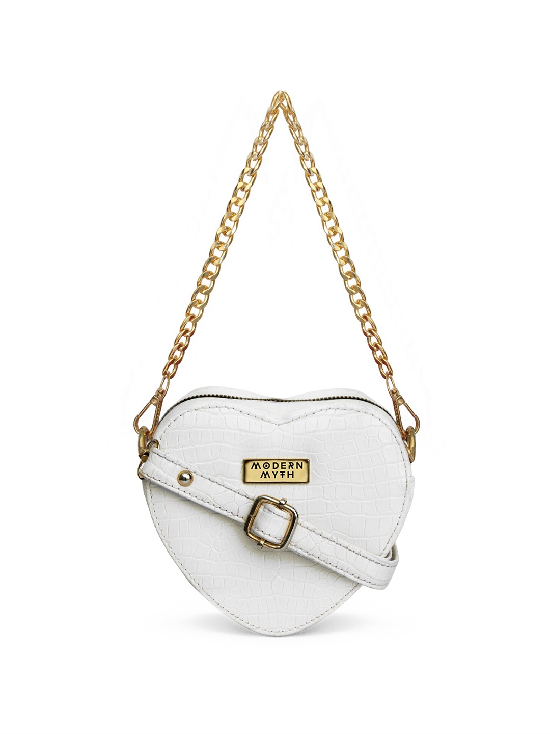 

MODERN MYTH Textured Lovestruck Heart Shaped Structured Sling Bag, White
