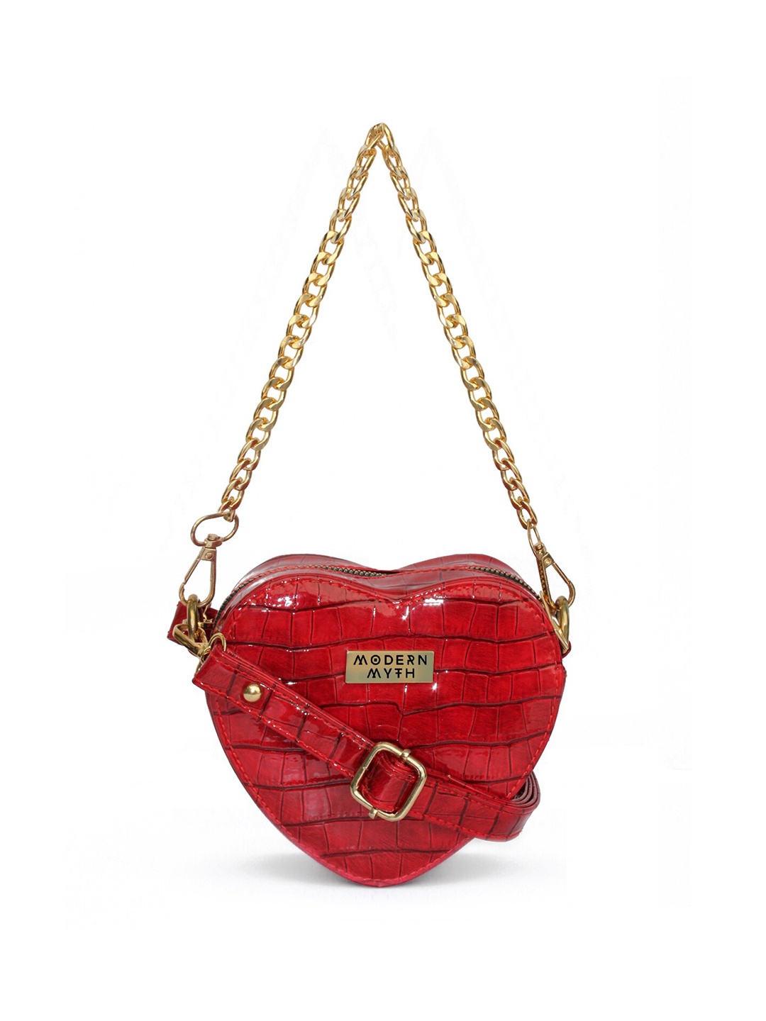 

MODERN MYTH Textured Lovestruck Heart Shaped Structured Sling Bag, Red