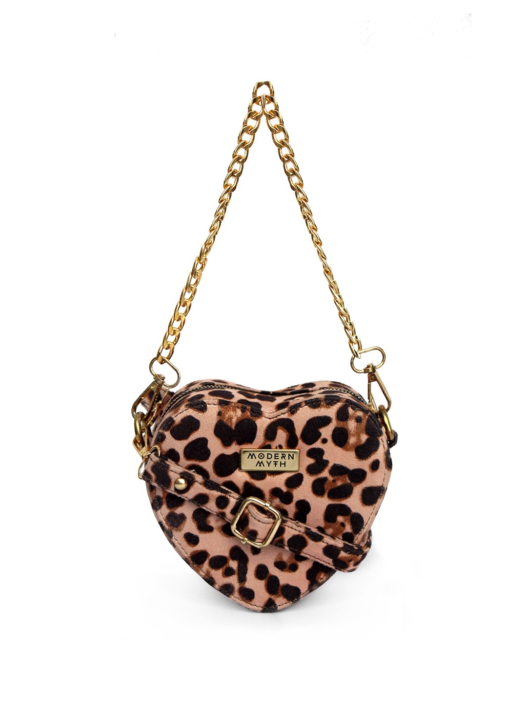 

MODERN MYTH Animal Printed Heart Shaped Structured Sling Bag, Brown