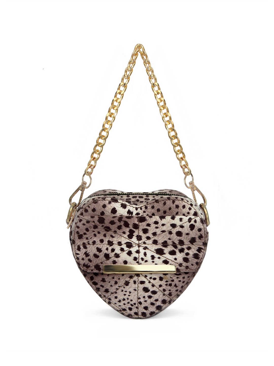 

MODERN MYTH Abstract Printed Heart Shaped Structured Sling Bag, Brown