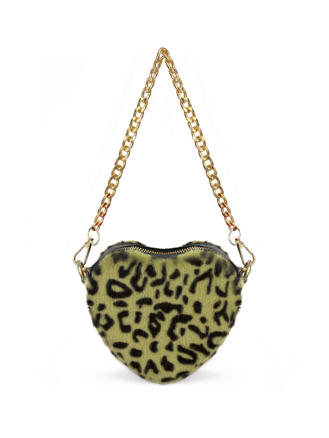 

MODERN MYTH Animal Printed Lovestruck Heart Shaped Structured Fur Sling Bag, Green