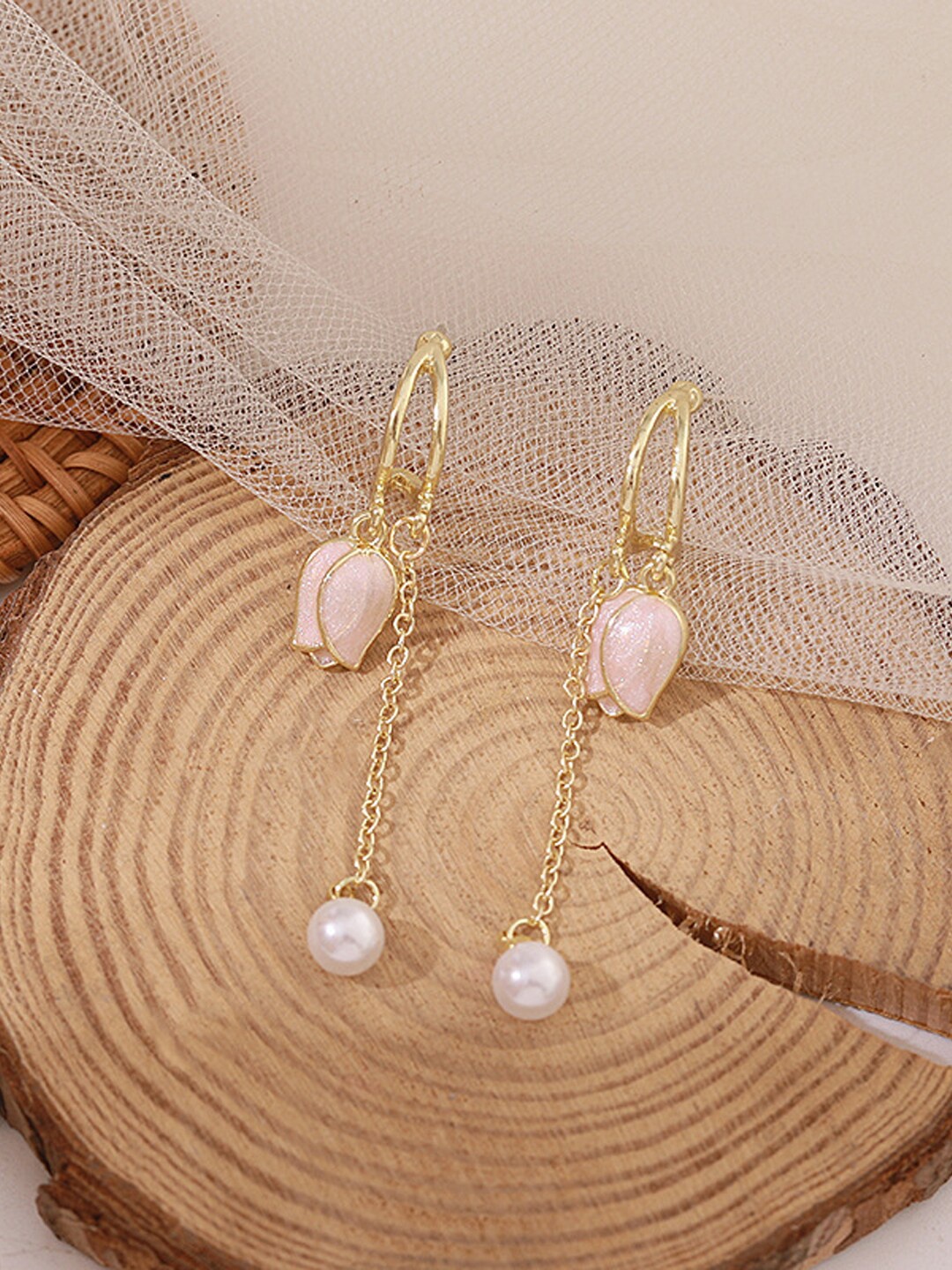 

VAGHBHATT Gold-Plated Stainless Steel Beaded Floral Drop Earrings