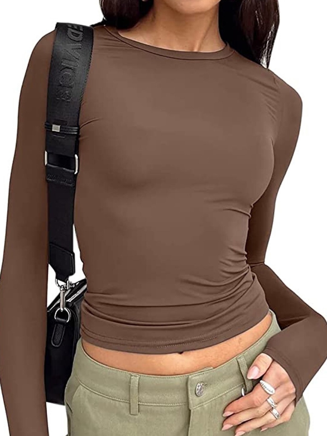 

StyleCast Brown Round Neck Long Sleeves Top