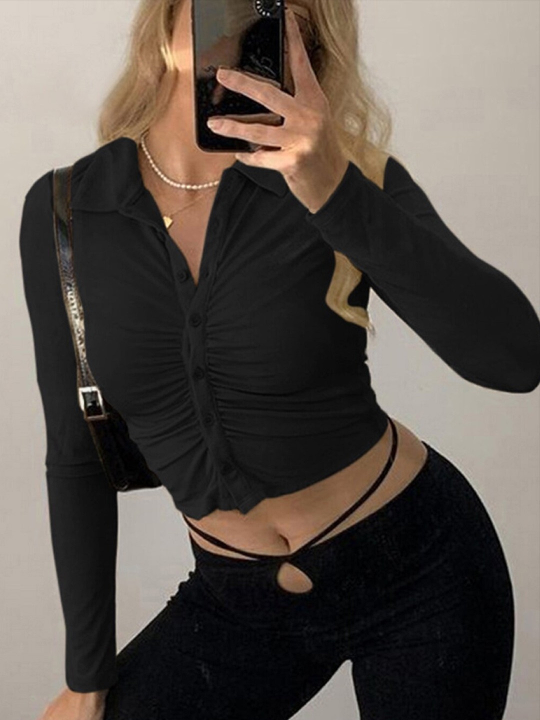 

StyleCast Black Shirt Style Crop Top
