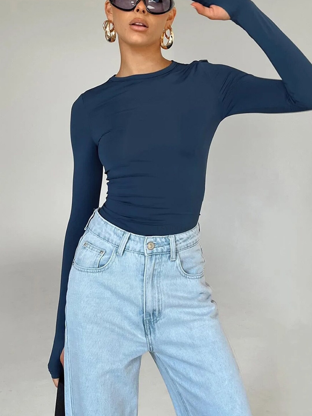 

StyleCast Blue Round Neck Fitted Crop Top, Navy blue