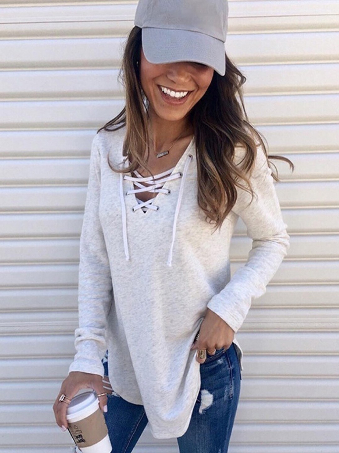 

StyleCast White Tie Up Neck Long Sleeves Top