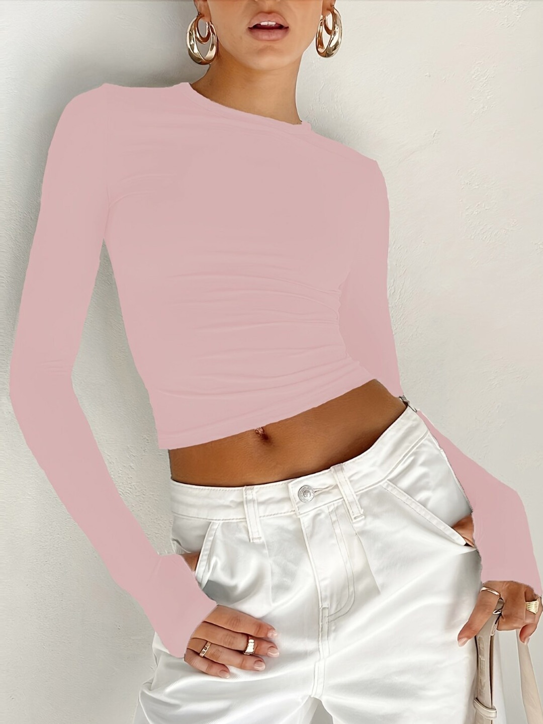 

StyleCast Pink Long Sleeves Crop Regular Top