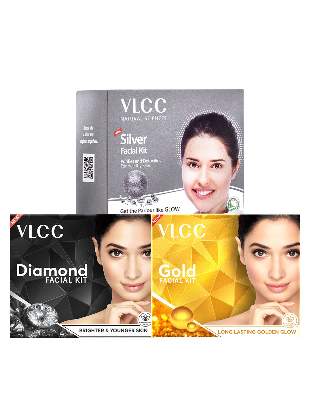 

VLCC Set of 3 Facial Kit 60g Each - Silver + Gold + Diamond, Black