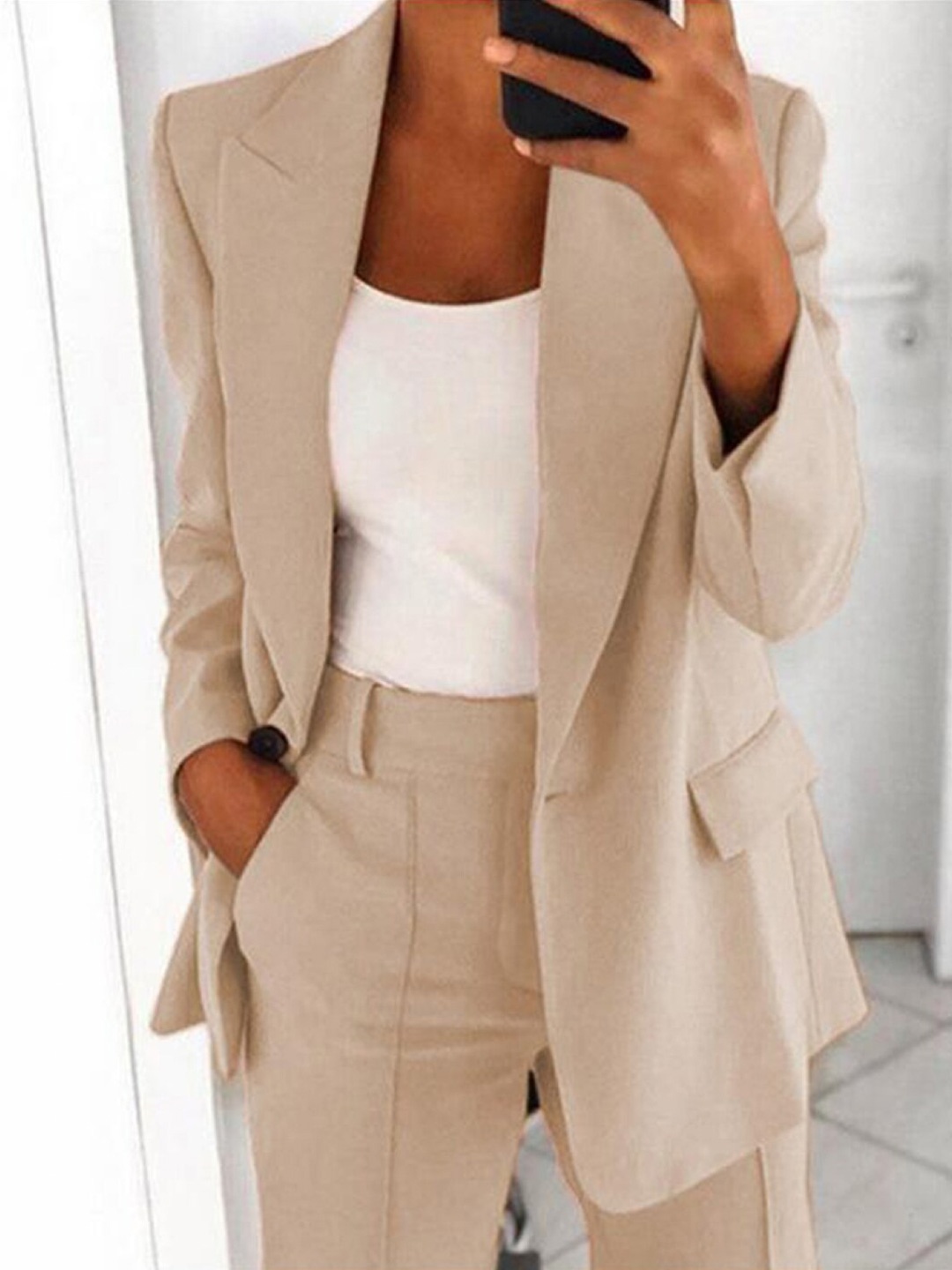 

StyleCast Cream-Coloured Lapel Collar Open Front Jacket