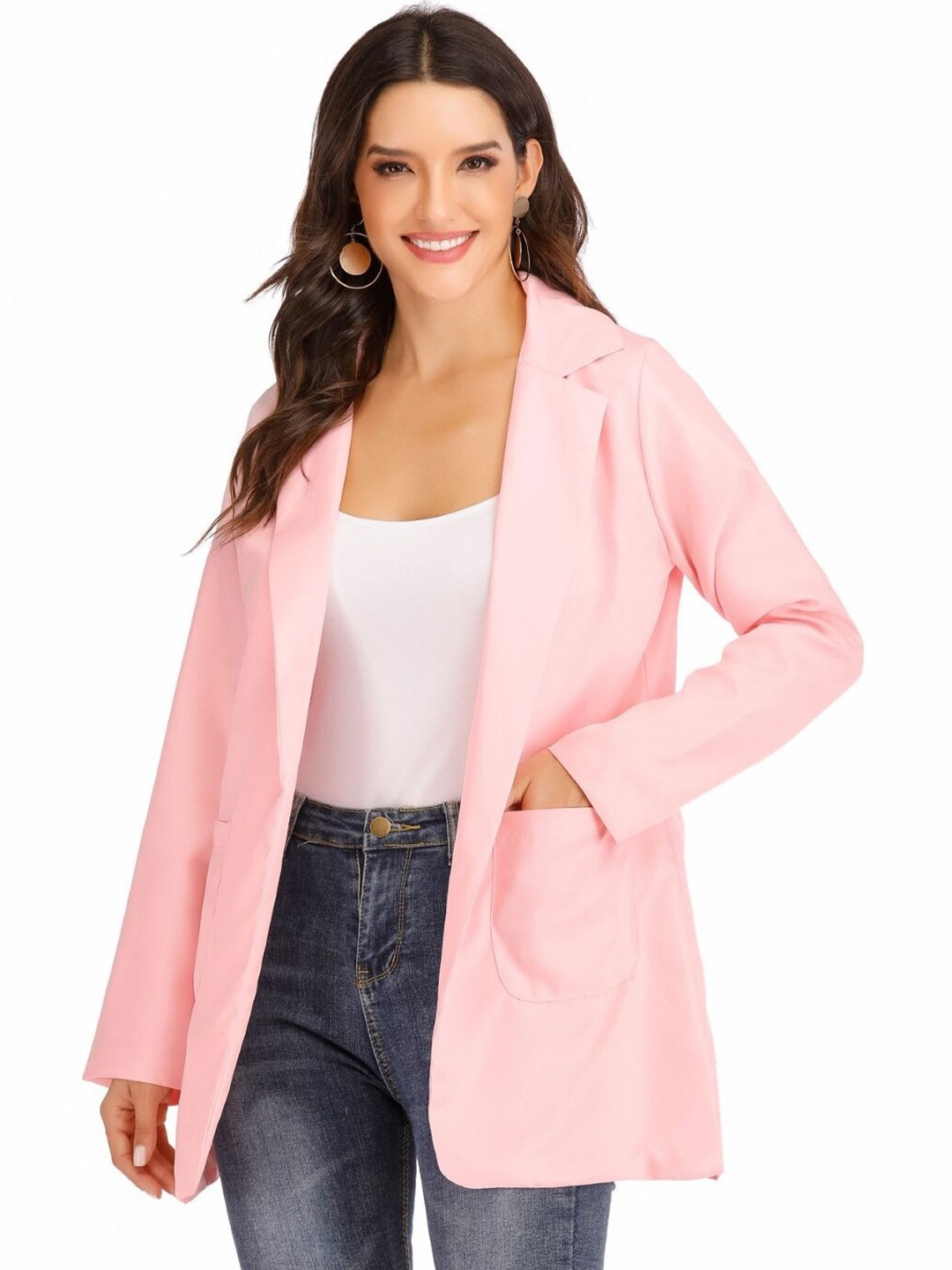 

StyleCast Pink Lapel Collar Long Sleeves Longline Open Front Jacket