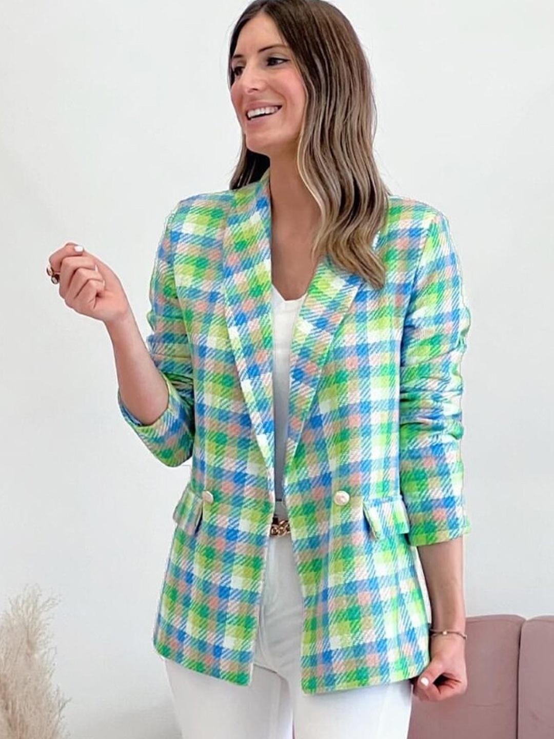 

StyleCast Blue Checked Tailored Jacket