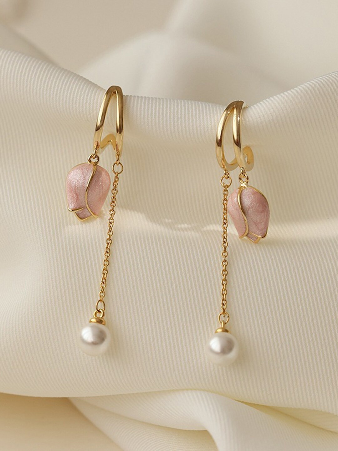 

FIMBUL Gold-Plated Floral Drop Earrings, Pink