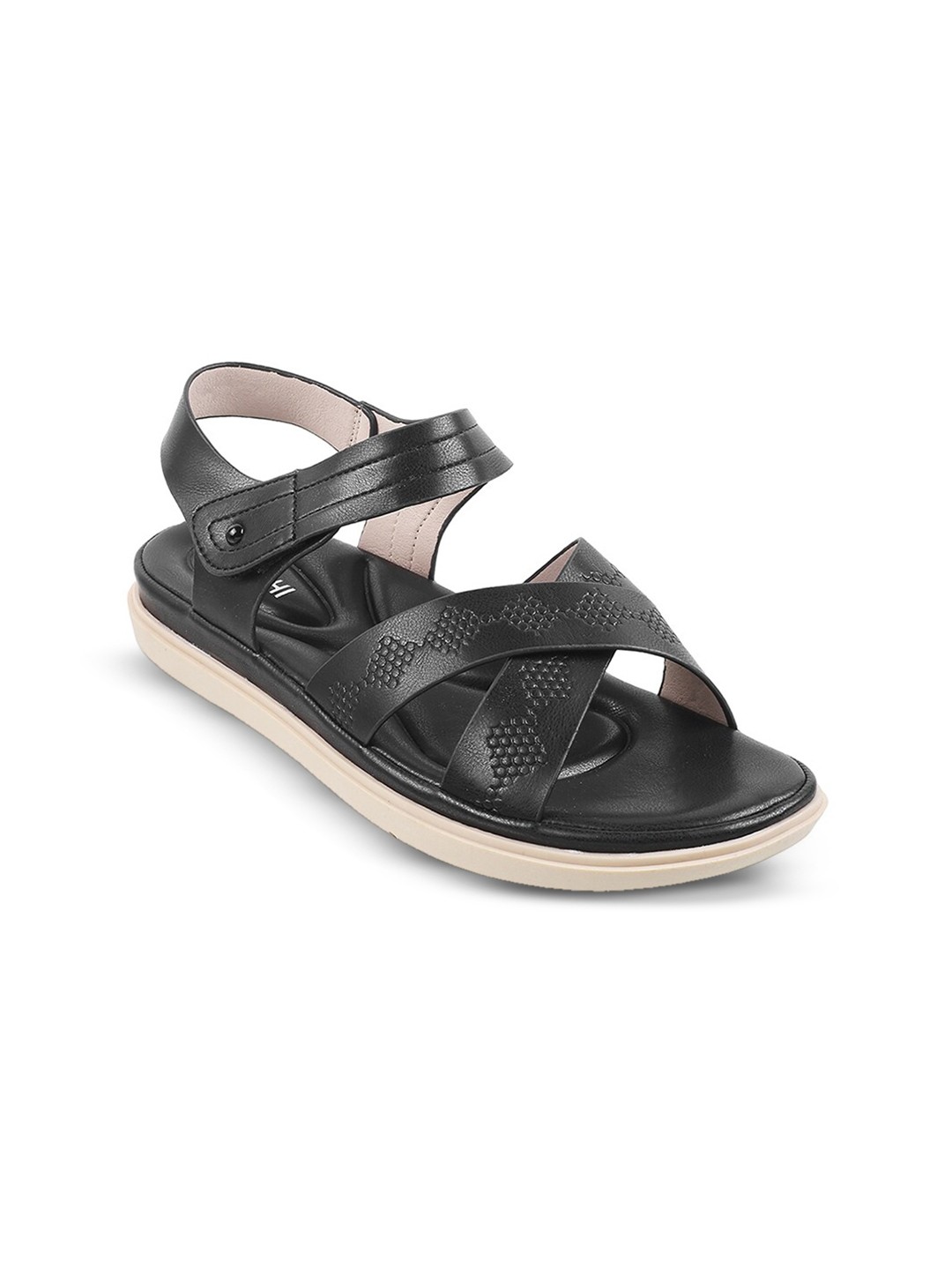 

Mochi Textured Open Toe Flats, Black