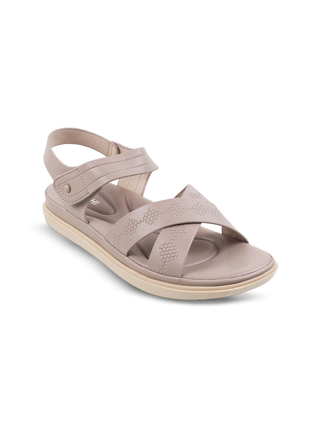 

Mochi Cross Strap Velcro Open Toe Flats, Grey