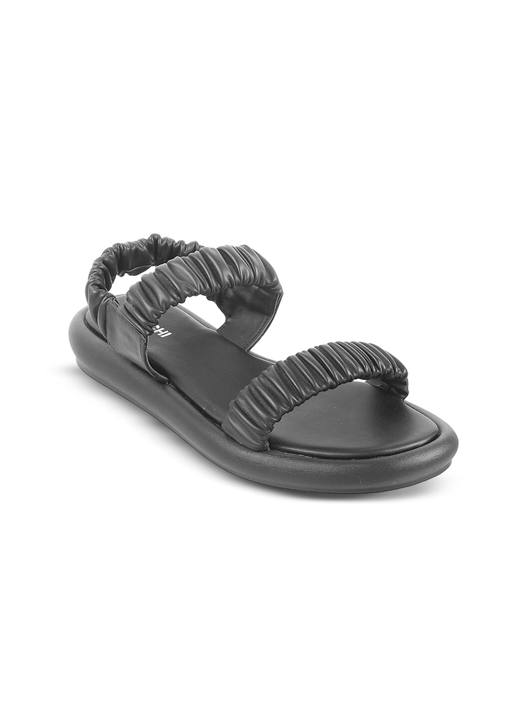

Mochi Textured Open Toe Flats, Black
