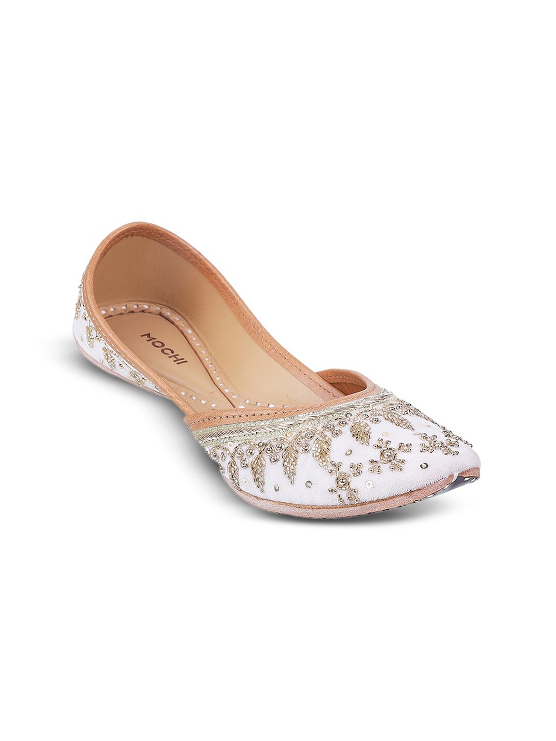 

Mochi Embroidered Slip-On Leather Mojaris, Gold