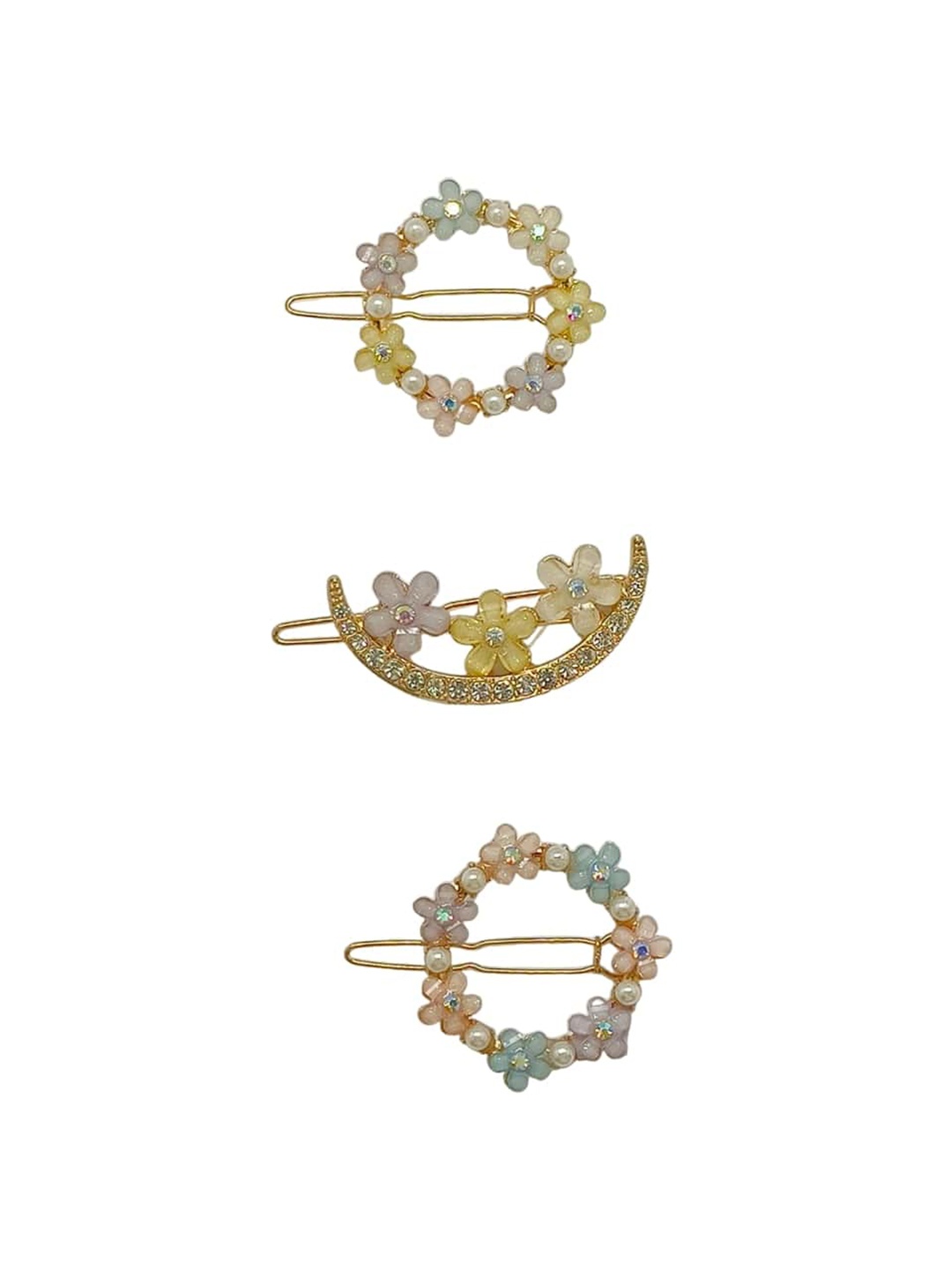

FEMMIBELLA Set of 3 Embellished Tic Tac Hair Clip, Gold