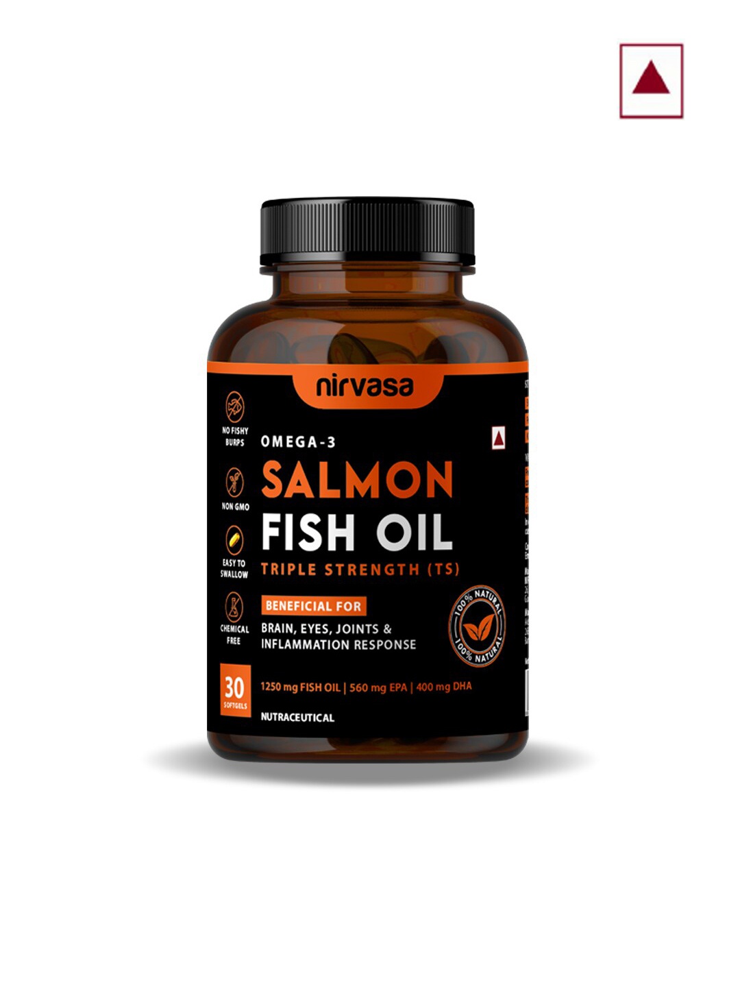 

Nirvasa Omega 3 Salmon Fish Oil Triple Strength Capsules - 30 Capsules, Brown