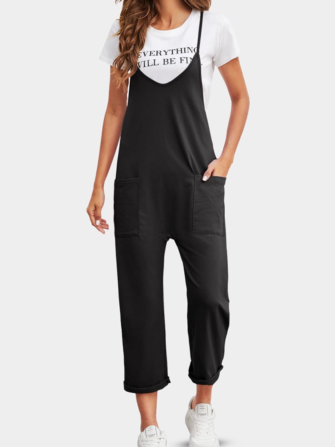 

StyleCast Shoulder Straps Sleeveless Basic Jumpsuit, Black