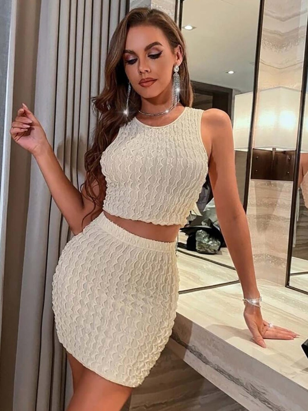 

StyleCast Solid Top With Skirt Co-Ords Set, White