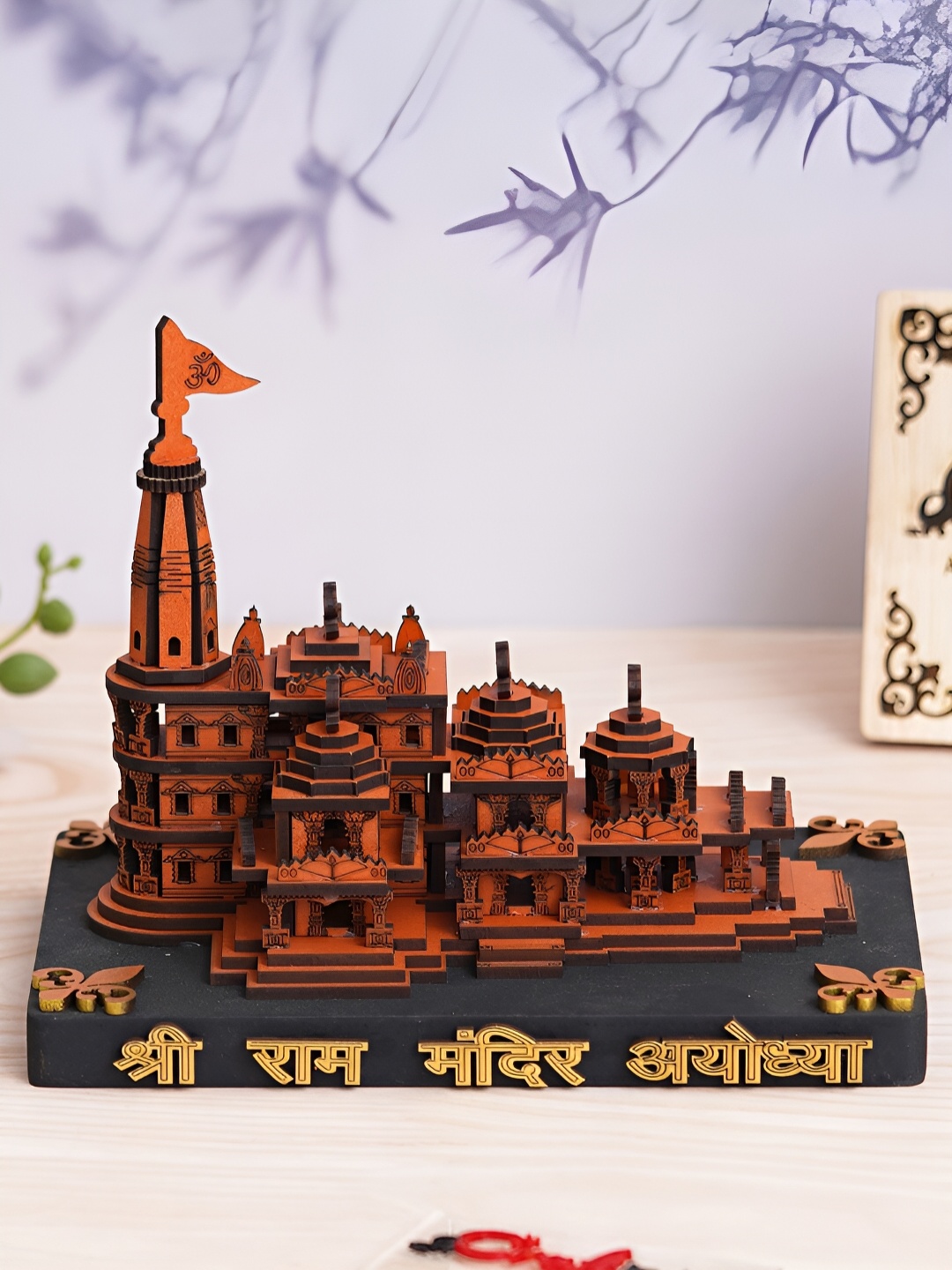 

eCraftIndia Orange Wooden Shri Ram Mandir Ayodhya Model Showpiece