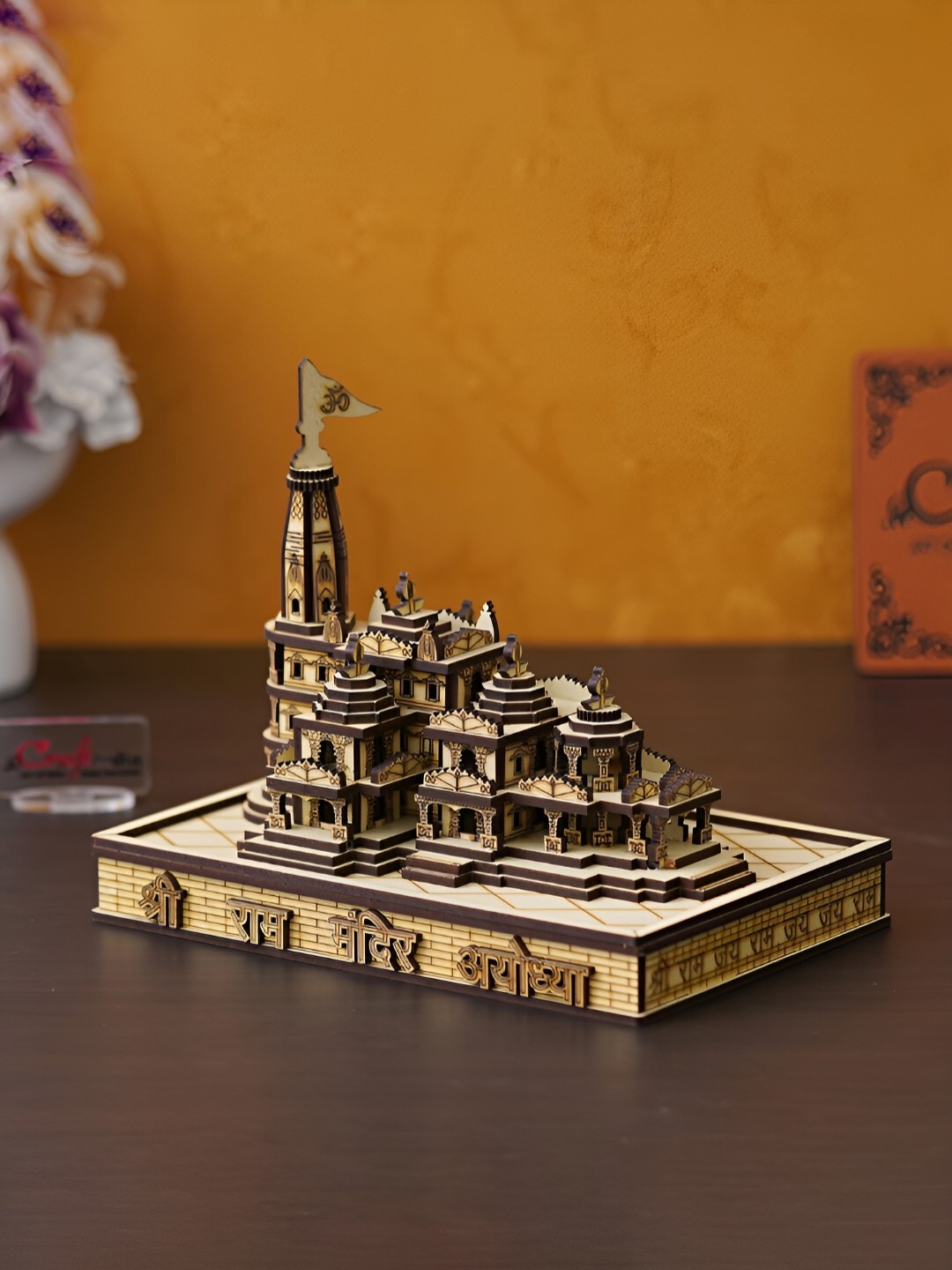 

eCraftIndia Brown & Beige Wooden Shri Ram Mandir Ayodhya Model Showpiece